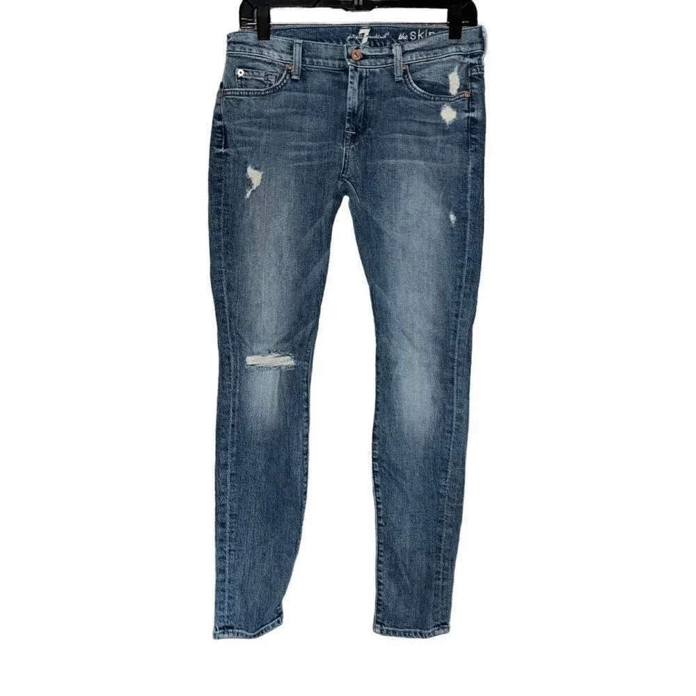 7 For All Mankind The Skinny Distressed Medium Wash Blue Jeans‎ Womens 27